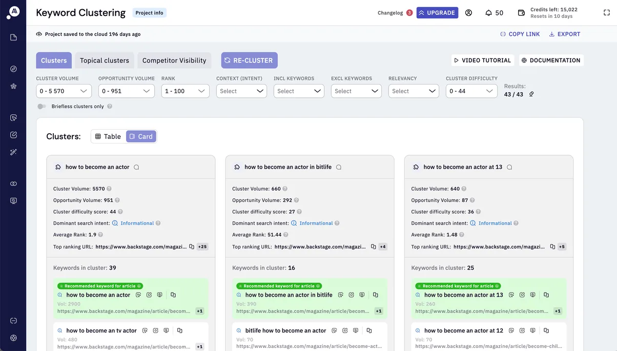Keyword Clustering Preview